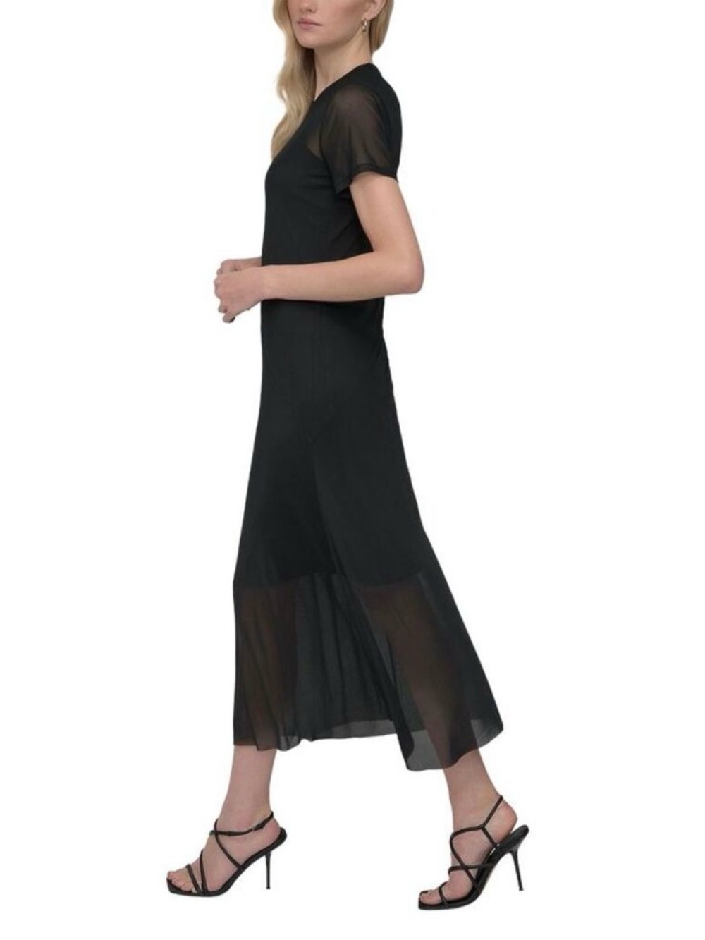 DKNY Black Short-Sleeve Sheer Midi Dress